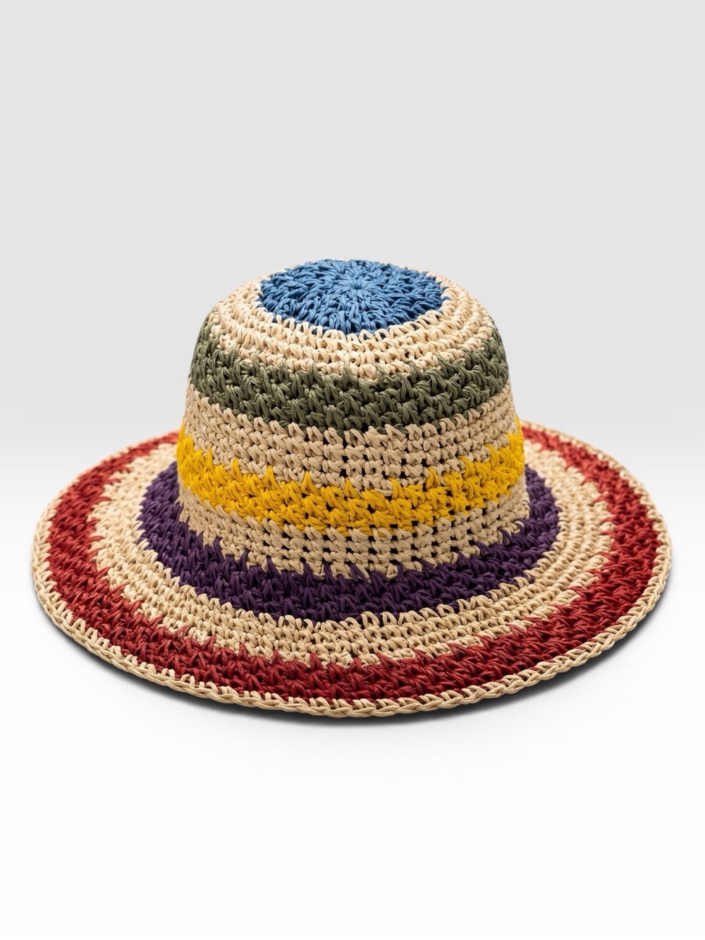 St. Barths Style Colorful Striped Crochet Bucket Hat NEW
